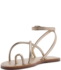 Schutz Valeria Leather Ankle Strap Toe Ring Flat Sandals