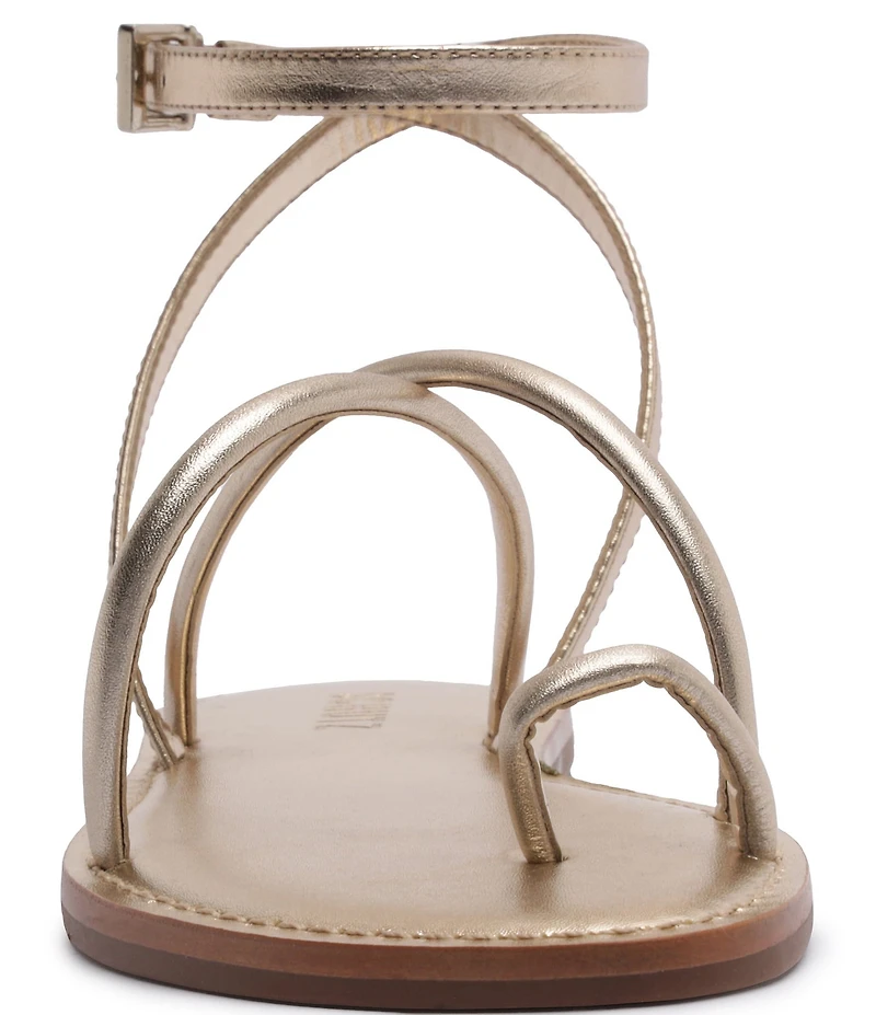 Schutz Valeria Leather Ankle Strap Toe Ring Flat Sandals