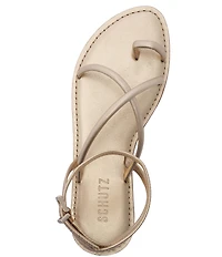Schutz Valeria Leather Ankle Strap Toe Ring Flat Sandals