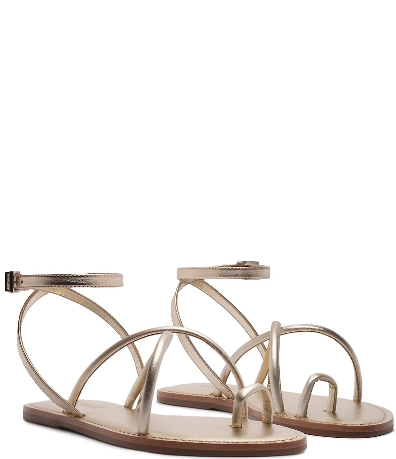 Schutz Valeria Leather Ankle Strap Toe Ring Flat Sandals