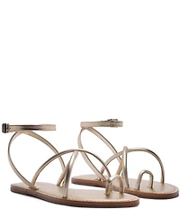Schutz Valeria Leather Ankle Strap Toe Ring Flat Sandals