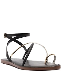 Schutz Valeria Leather Ankle Strap Toe Ring Flat Sandals
