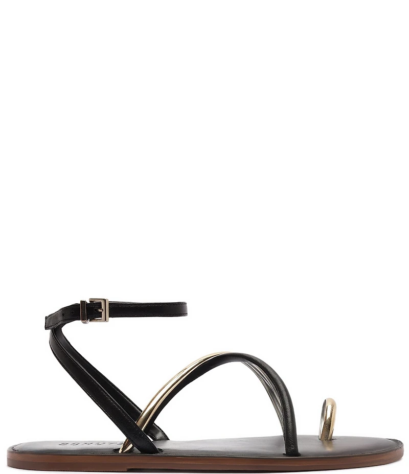 Schutz Valeria Leather Ankle Strap Toe Ring Flat Sandals