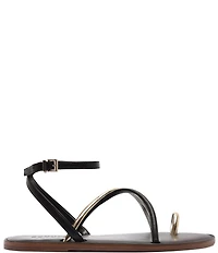 Schutz Valeria Leather Ankle Strap Toe Ring Flat Sandals