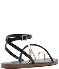 Schutz Valeria Leather Ankle Strap Toe Ring Flat Sandals