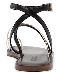 Schutz Valeria Leather Ankle Strap Toe Ring Flat Sandals