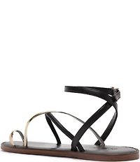 Schutz Valeria Leather Ankle Strap Toe Ring Flat Sandals