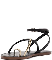 Schutz Valeria Leather Ankle Strap Toe Ring Flat Sandals