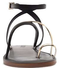 Schutz Valeria Leather Ankle Strap Toe Ring Flat Sandals