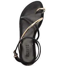 Schutz Valeria Leather Ankle Strap Toe Ring Flat Sandals