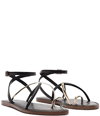 Schutz Valeria Leather Ankle Strap Toe Ring Flat Sandals