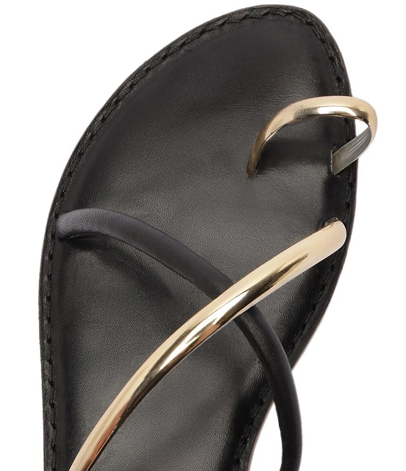 Schutz Valeria Leather Ankle Strap Toe Ring Flat Sandals