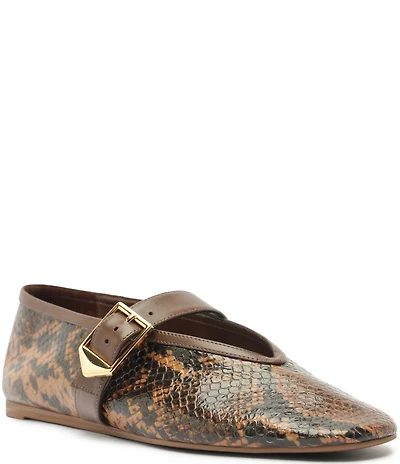 Schutz Vick Snake Print Leather Mary Jane Ballet Flats