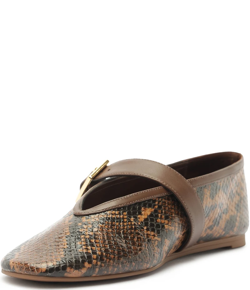 Schutz Vick Snake Print Leather Mary Jane Ballet Flats