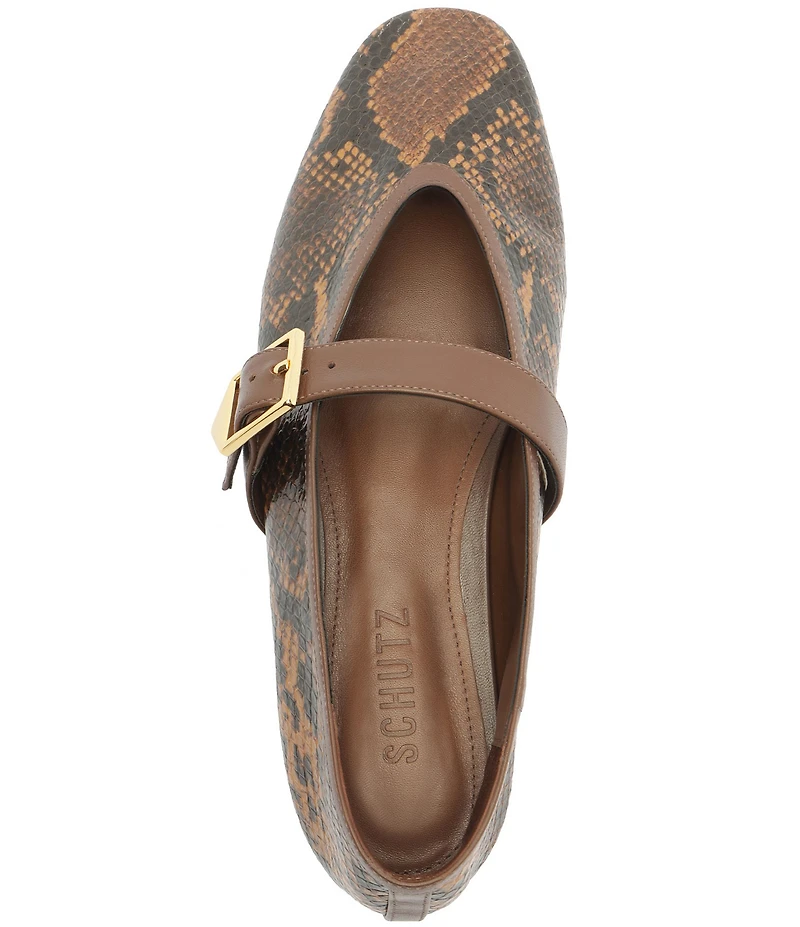 Schutz Vick Snake Print Leather Mary Jane Ballet Flats
