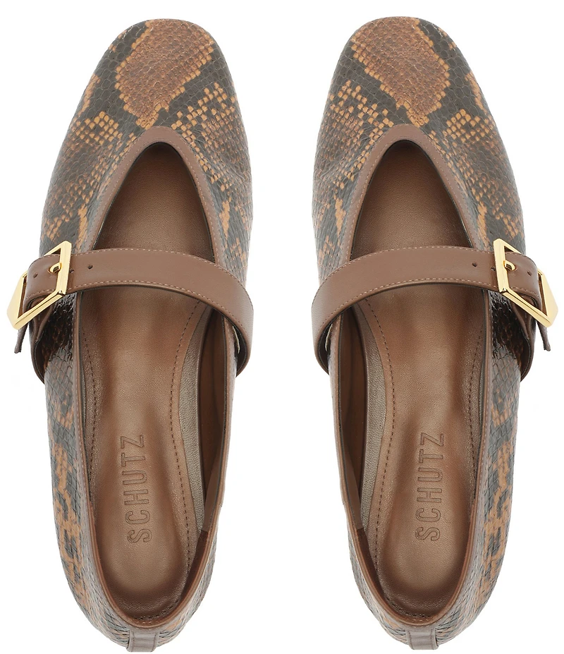 Schutz Vick Snake Print Leather Mary Jane Ballet Flats