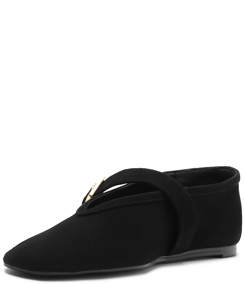 Schutz Vick Buckle Suede Mary Jane Ballet Flats