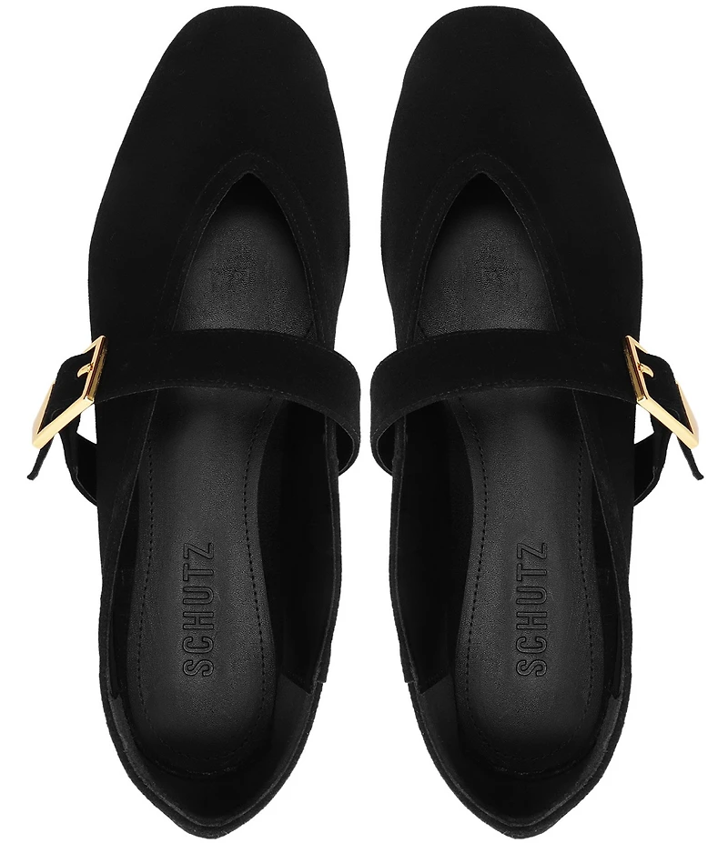 Schutz Vick Buckle Suede Mary Jane Ballet Flats