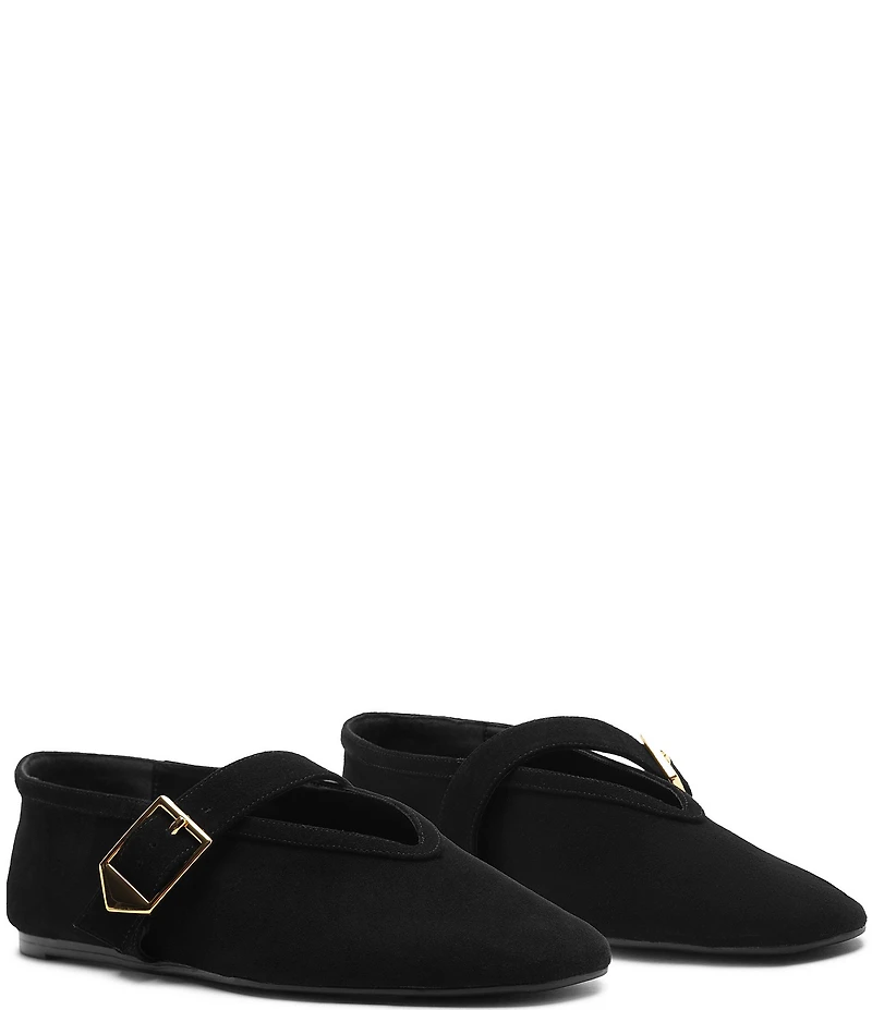 Schutz Vick Buckle Suede Mary Jane Ballet Flats
