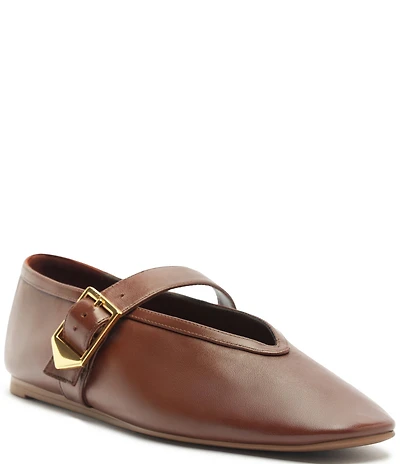Schutz Vick Leather Buckle Strap Mary Jane Ballet Flats