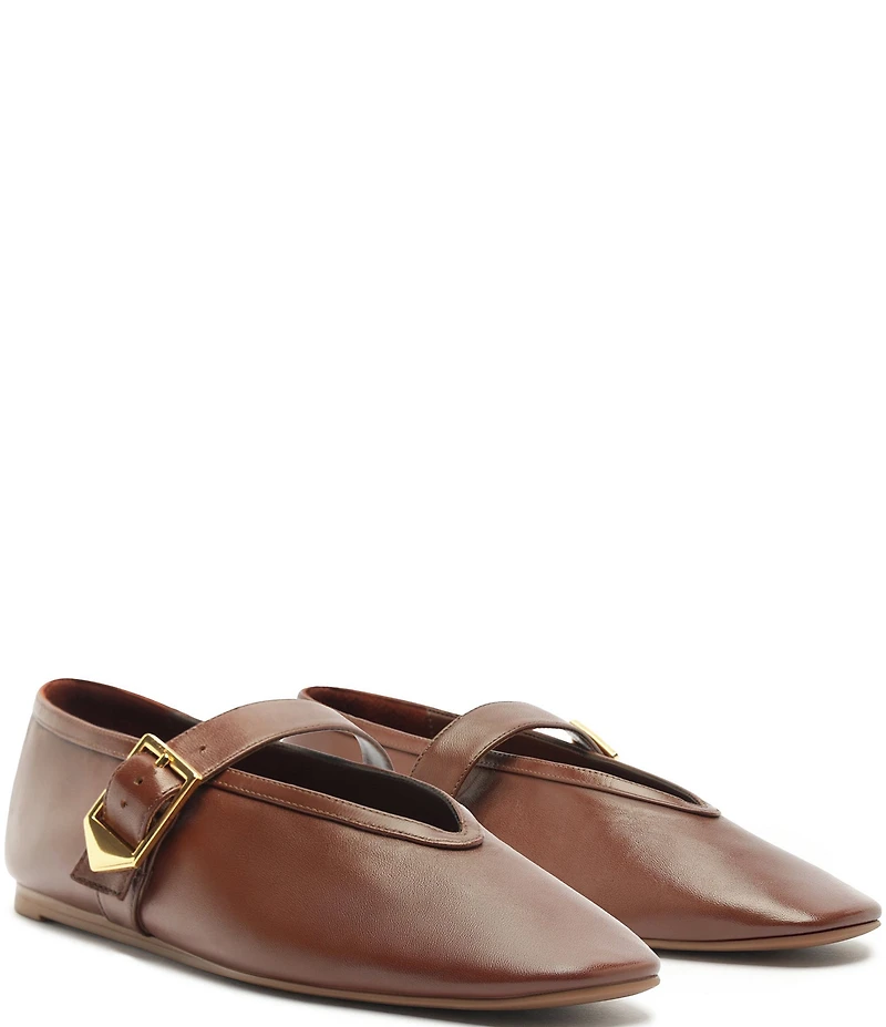 Schutz Vick Leather Buckle Strap Mary Jane Ballet Flats