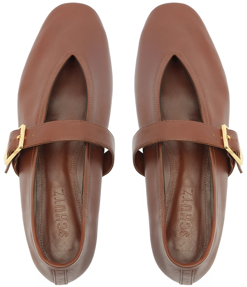 Schutz Vick Leather Buckle Strap Mary Jane Ballet Flats