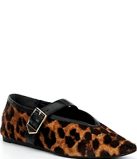 Schutz Vick Leopard Print Calf Hair Mary Jane Ballet Flats