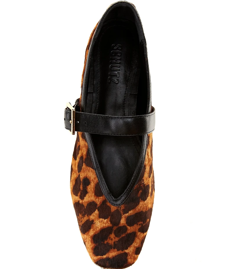 Schutz Vick Leopard Print Calf Hair Mary Jane Ballet Flats
