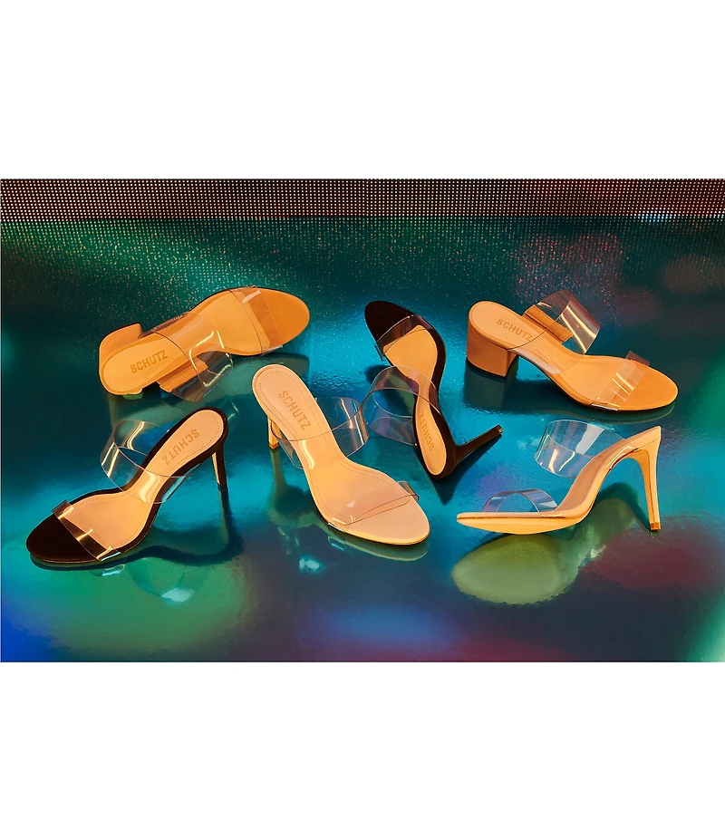 Schutz Victorie Clear Block Heel Dress Slide Sandals