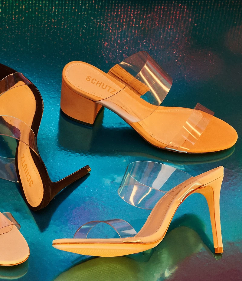 Schutz Victorie Clear Block Heel Dress Slide Sandals