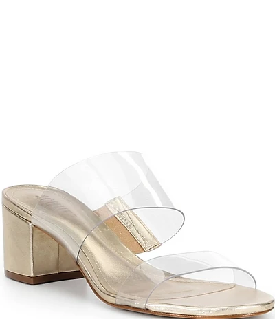 Schutz Victorie Vinyl Banded Block Heel Slip On Sandals