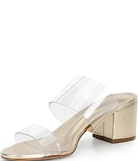 Schutz Victorie Vinyl Banded Block Heel Slip On Sandals