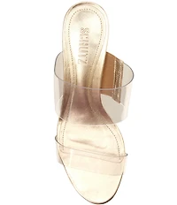 Schutz Victorie Vinyl Banded Block Heel Slip On Sandals