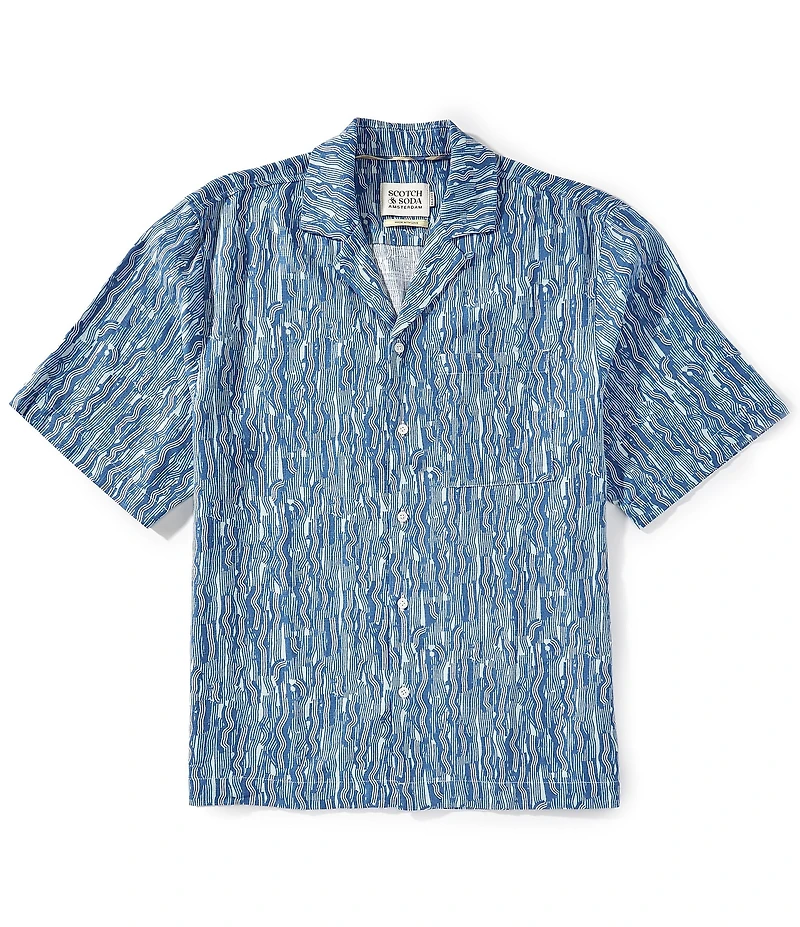 Scotch & Soda Allover Zagging Stripe Print Short Sleeve Woven Camp Shirt