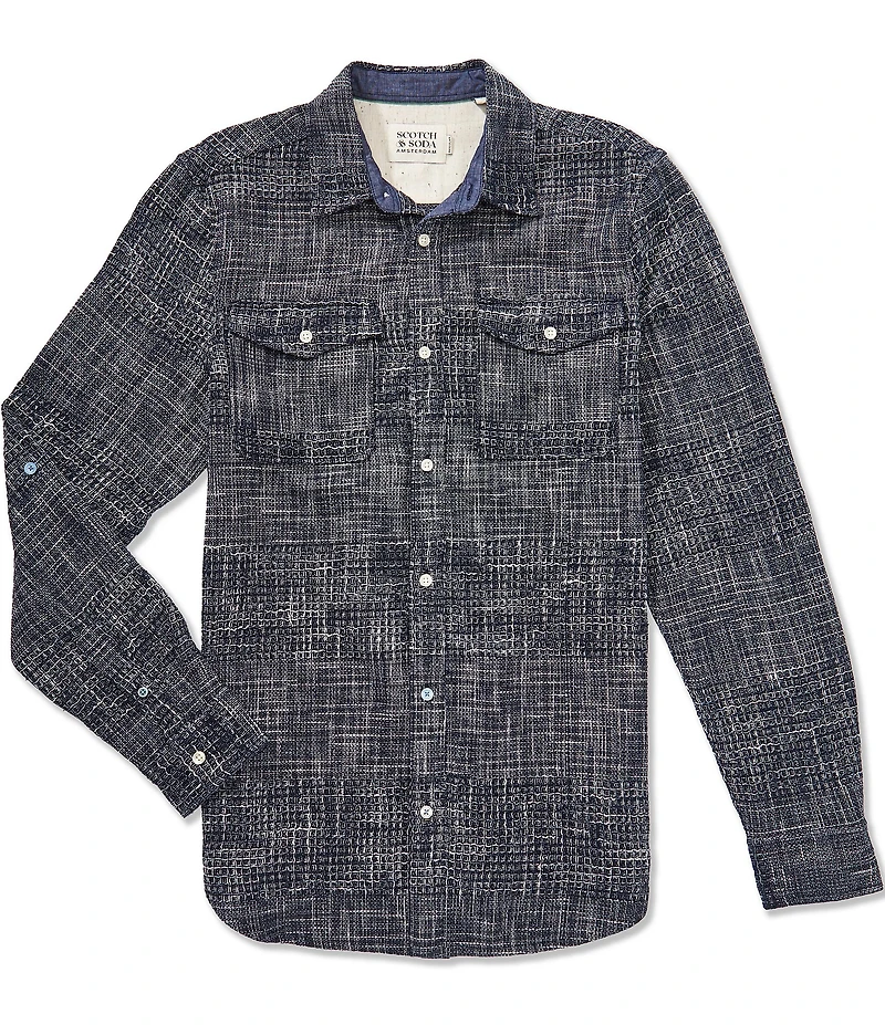 Scotch & Soda Melange Waffle Long Sleeve Woven Shirt