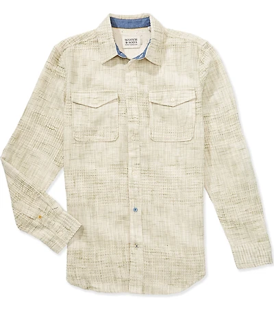 Scotch & Soda Melange Waffle Long Sleeve Woven Shirt
