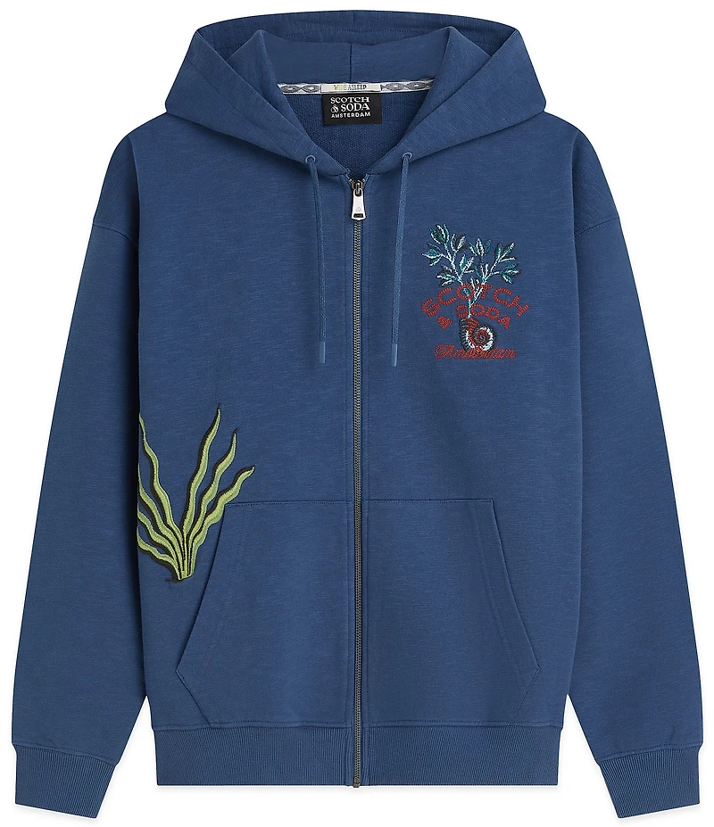 Scotch & Soda Relaxed Fit Embroidered Full Zip Hoodie