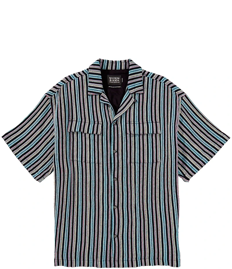 Scotch & Soda Stripe Short Sleeve Woven Camp Shirt