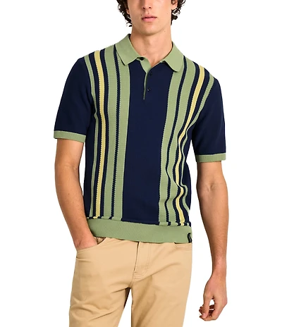 Scotch & Soda Stripe Structured Knit Short Sleeve Polo Shirt