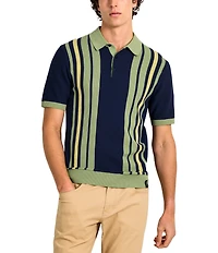 Scotch & Soda Stripe Structured Knit Short Sleeve Polo Shirt