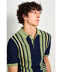 Scotch & Soda Stripe Structured Knit Short Sleeve Polo Shirt
