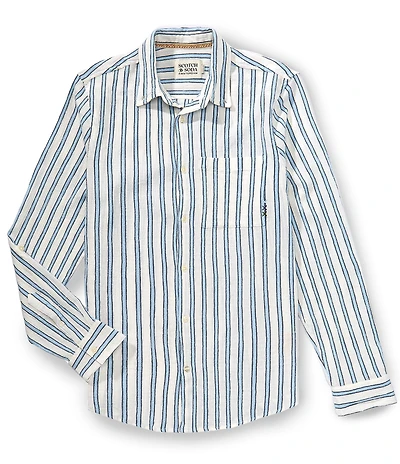 Scotch & Soda Striped Crinkle Structure Long Sleeve Woven Shirt