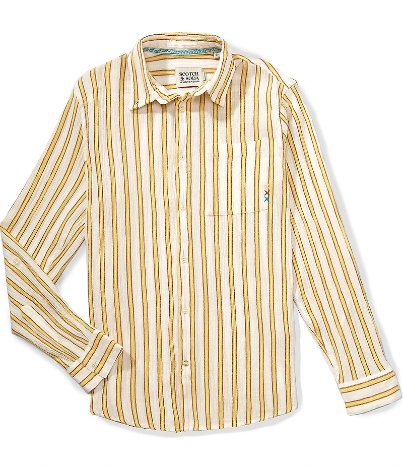 Scotch & Soda Striped Crinkle Structure Long Sleeve Woven Shirt