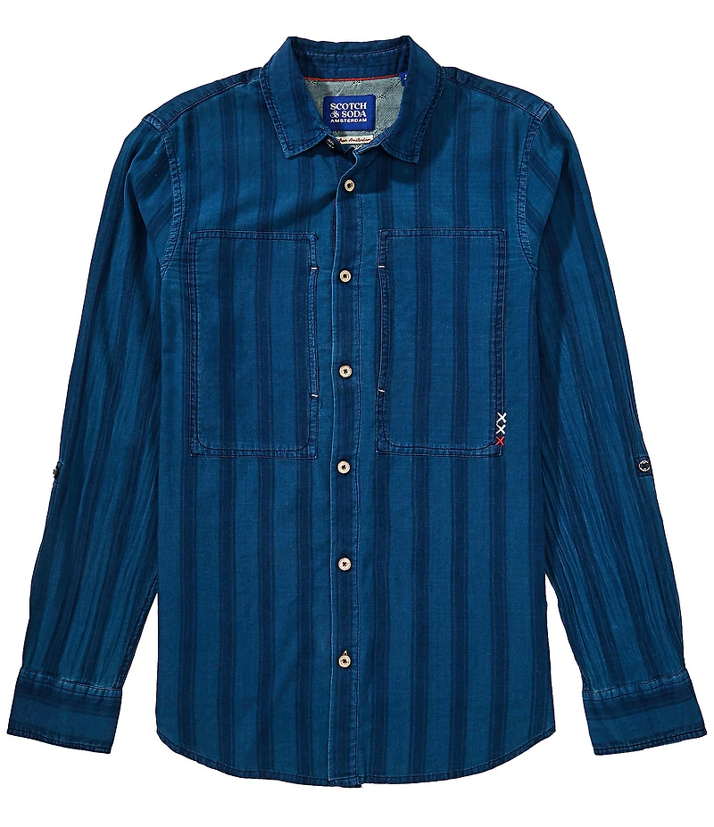 Scotch & Soda Textured Stripe Long Sleeve Woven Shirt