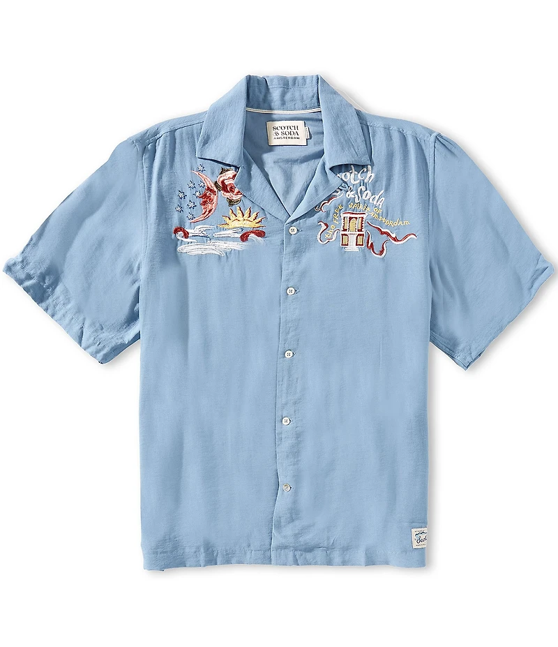 Scotch & Soda The 40th Anniversary Relaxed Fit Short Sleeve Woven Camp Shirt