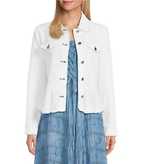 Scully Denim Lace Voile Point Collar Long Sleeve Button Front Jacket