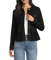 Scully Denim Lace Voile Point Collar Long Sleeve Button Front Jacket