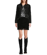 Scully Western Embroidered and Fringe Detailed Western Denim Jean Statement Jacket