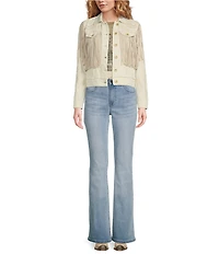 Scully Western Embroidered and Fringe Detailed Western Denim Jean Statement Jacket
