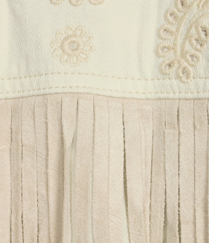 Scully Western Embroidered and Fringe Detailed Western Denim Jean Statement Jacket